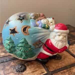 Vintage Santa Claus with Presents Tea Light Votive Candle Holder